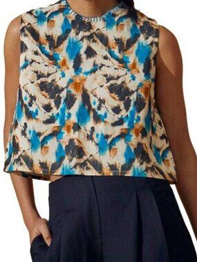 Hunter Bell Manning Boxy Cropped Linen Blend Top Sleeveless Small